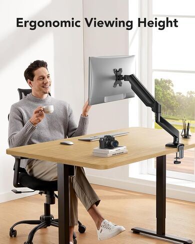 HUANUO Single Monitor Arm 13-34 Inch, Adjustable Gas Spring Arm, Monitor Desk Mount for 4.4-22lbs, VESA 75/100mm with C-Clamp/Grommet Base, Ergonomic Stand for Work/Gaming in Saudi Arabia