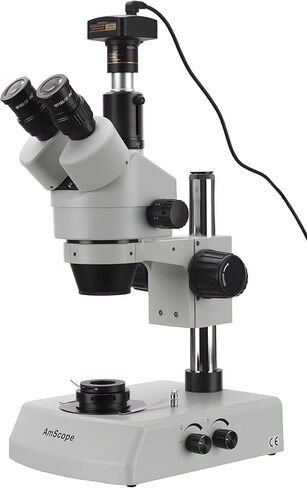 AmScope 7X-45X Gem Stereo Microscope with Dual Halogen Lights and Darkfield Condenser + 1.3MP Camera in Kuwait