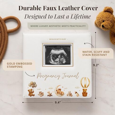 Pregnancy Journal for First Time Moms 2026 I Faux Leather, Gold Foil & Bearly Wait Theme I Pregnancy Must Haves Gifts for Expecting Mom/Gifts for Pregnant Women Mom To Be - Baby Book Keepsake in Kuwait