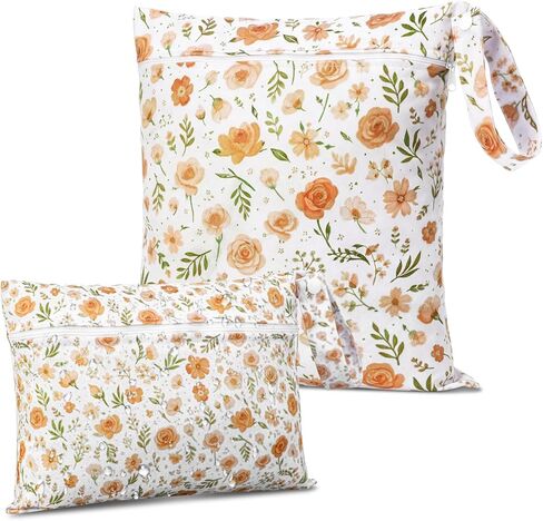 Tudomro 2 Pcs Wet Bags Large & Small Wet Dry Bags with Handle Newborn Essentials Registry Must Have Items Waterproof Reusable Bag for Swimwear Baby Diapers Dirty Clothes Makeup Bag for Mother Day in Kuwait