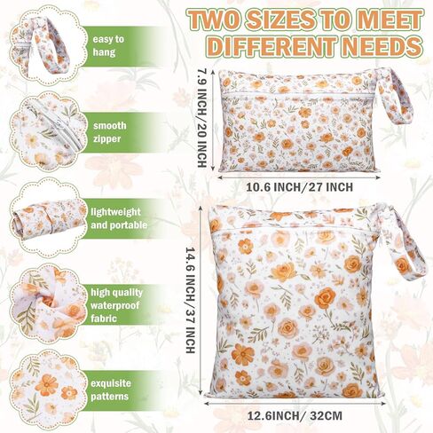 Tudomro 2 Pcs Wet Bags Large & Small Wet Dry Bags with Handle Newborn Essentials Registry Must Have Items Waterproof Reusable Bag for Swimwear Baby Diapers Dirty Clothes Makeup Bag for Mother Day in Kuwait