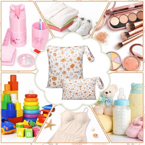 Tudomro 2 Pcs Wet Bags Large & Small Wet Dry Bags with Handle Newborn Essentials Registry Must Have Items Waterproof Reusable Bag for Swimwear Baby Diapers Dirty Clothes Makeup Bag for Mother Day in Kuwait