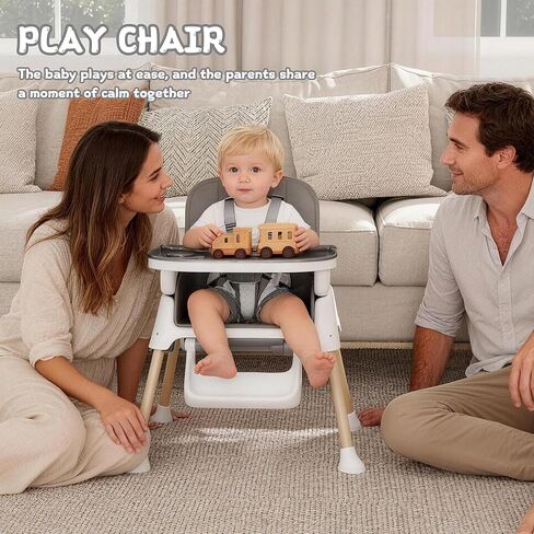 4 in 1 Baby High Chair for Babies and Toddlers, Foldable & Portable Convertible Booster Seat, Adjustable Tray & Footrest, Lightweight, Stable, Easy to Clean, Grey in Kuwait