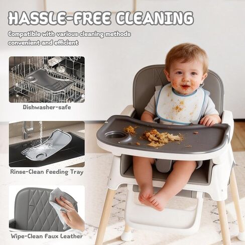 4 in 1 Baby High Chair for Babies and Toddlers, Foldable & Portable Convertible Booster Seat, Adjustable Tray & Footrest, Lightweight, Stable, Easy to Clean, Grey in Saudi Arabia