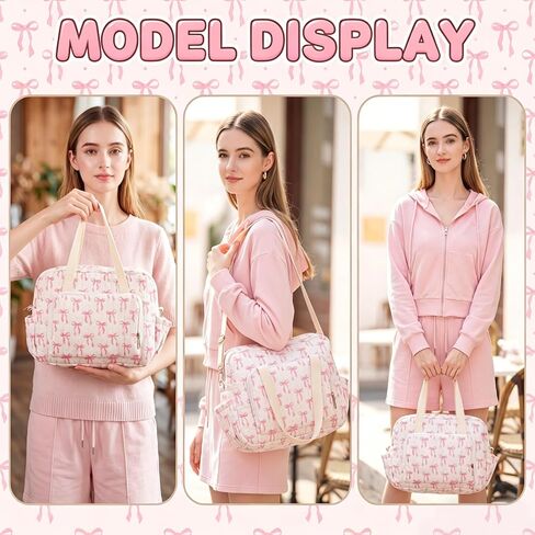 Tallew Small Diaper Bag Tote, Pink Bow Quilted Crossbody Diaper Bag Mom Tote with 6 Pockets and 2 Bottle Pockets Lightweight Nylon Travel Purse for Mom and Dad in Kuwait