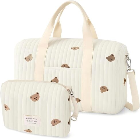 2 Pcs Diaper Bag Tote Stroller Set, Maternity Hospital Bag for Labor & Delivery, Large Women’s Travel Duffel, Quilted Duffle, Cotton Diaper Tote in Kuwait