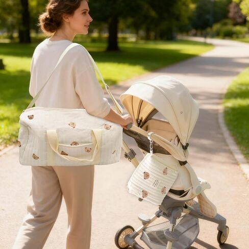 2 Pcs Diaper Bag Tote Stroller Set, Maternity Hospital Bag for Labor & Delivery, Large Women’s Travel Duffel, Quilted Duffle, Cotton Diaper Tote in Kuwait
