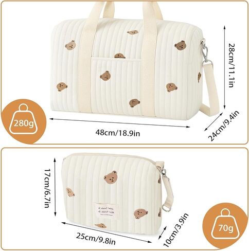 2 Pcs Diaper Bag Tote Stroller Set, Maternity Hospital Bag for Labor & Delivery, Large Women’s Travel Duffel, Quilted Duffle, Cotton Diaper Tote in Kuwait