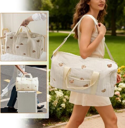 2 Pcs Diaper Bag Tote Stroller Set, Maternity Hospital Bag for Labor & Delivery, Large Women’s Travel Duffel, Quilted Duffle, Cotton Diaper Tote in Kuwait