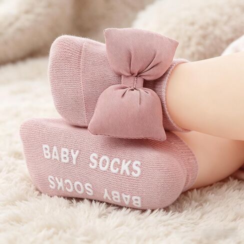 Urban Virgin 4 Pack Baby Girl Non-Slip Socks With Grips Infant Low Cut Ankle Socks Cotton Socks 0-6 Months With Bowknot in Saudi Arabia