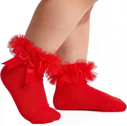 Zando Toddler Ruffle Socks with Bow, Soft Cotton Tutu Socks with Lace Frilly for Baby Girls, Cute for Daily & Photo in Kuwait