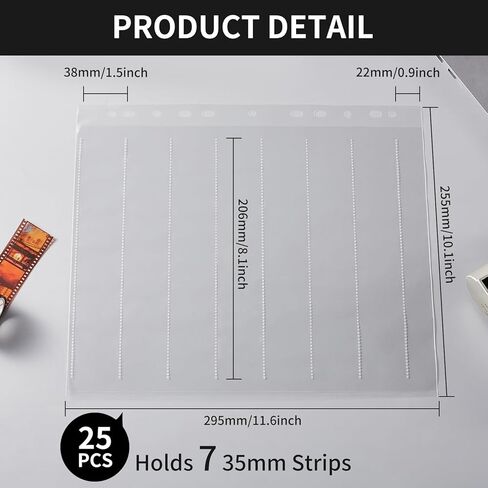 25 Pcs 35mm Film Holder Film Negative Sleeves 35mm Size Film Negative Storage Seven Strips of Six Frames, Up to 1050 Frames in Kuwait