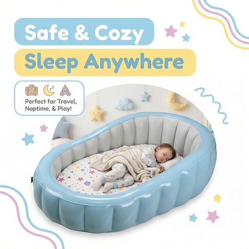 Toddler Inflatable Travel Bed with Removable Air Mattress & Cotton Cover, Portable Kids Air Bed with Raised Rails, Thick PVC Frame, Dual Safety Valves, Manual Pump Included (Ages 1–8) in Kuwait