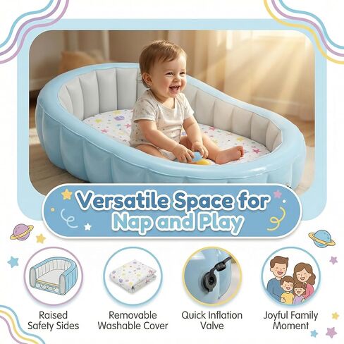 Toddler Inflatable Travel Bed with Removable Air Mattress & Cotton Cover, Portable Kids Air Bed with Raised Rails, Thick PVC Frame, Dual Safety Valves, Manual Pump Included (Ages 1–8) in Kuwait