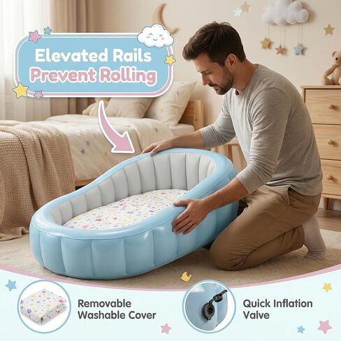 Toddler Inflatable Travel Bed with Removable Air Mattress & Cotton Cover, Portable Kids Air Bed with Raised Rails, Thick PVC Frame, Dual Safety Valves, Manual Pump Included (Ages 1–8) in Kuwait