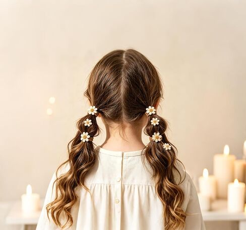 28 pcs Baby Toddler Girl Hair Ties with Bows and Daisy Flower, Neutral Linen Boutique Ouchless Hair Accessories for Girls' Fine Hair, No Damage Soft Elastic Pigtails Ponytail Holders in Kuwait