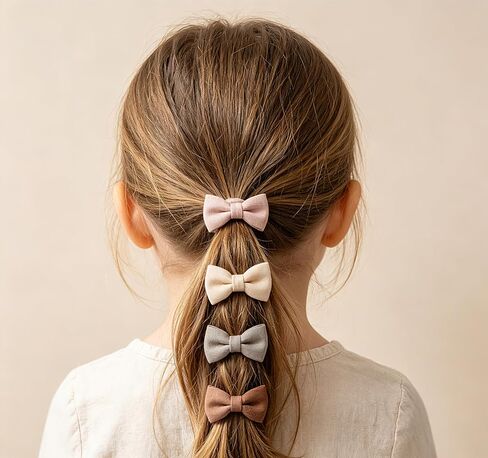 28 pcs Baby Toddler Girl Hair Ties with Bows and Daisy Flower, Neutral Linen Boutique Ouchless Hair Accessories for Girls' Fine Hair, No Damage Soft Elastic Pigtails Ponytail Holders in Kuwait