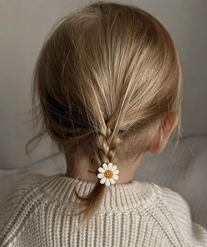 28 pcs Baby Toddler Girl Hair Ties with Bows and Daisy Flower, Neutral Linen Boutique Ouchless Hair Accessories for Girls' Fine Hair, No Damage Soft Elastic Pigtails Ponytail Holders in Kuwait