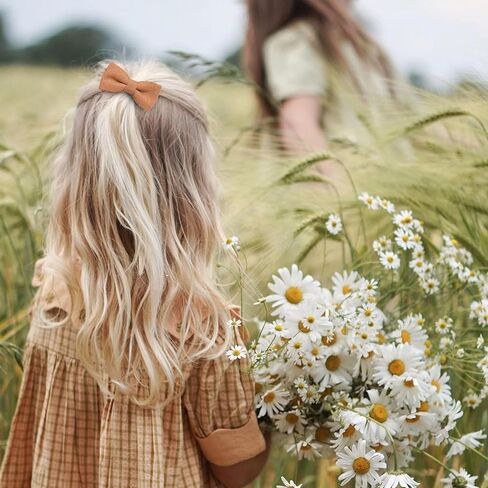 28 pcs Baby Toddler Girl Hair Ties with Bows and Daisy Flower, Neutral Linen Boutique Ouchless Hair Accessories for Girls' Fine Hair, No Damage Soft Elastic Pigtails Ponytail Holders in Kuwait