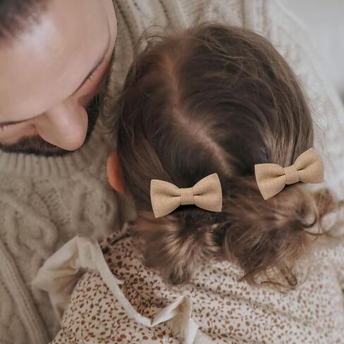 28 pcs Baby Toddler Girl Hair Ties with Bows and Daisy Flower, Neutral Linen Boutique Ouchless Hair Accessories for Girls' Fine Hair, No Damage Soft Elastic Pigtails Ponytail Holders in Kuwait