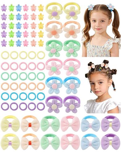jollybows 84PCS Baby Girls Hair Bows Ties, Mini Hair Claw Clips Flower Clips, Toddler Hair Accessories Candy Colors Nylon Hair Tie Elastic Scrunchies Ponytail Holders for Kids Infants in Kuwait