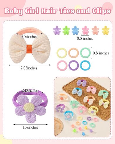 jollybows 84PCS Baby Girls Hair Bows Ties, Mini Hair Claw Clips Flower Clips, Toddler Hair Accessories Candy Colors Nylon Hair Tie Elastic Scrunchies Ponytail Holders for Kids Infants in Kuwait
