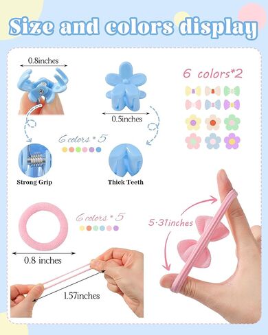 jollybows 84PCS Baby Girls Hair Bows Ties, Mini Hair Claw Clips Flower Clips, Toddler Hair Accessories Candy Colors Nylon Hair Tie Elastic Scrunchies Ponytail Holders for Kids Infants in Kuwait