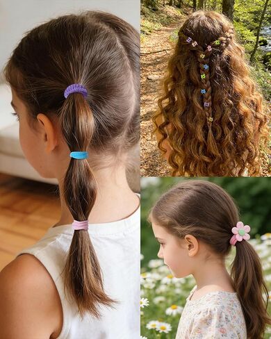 jollybows 84PCS Baby Girls Hair Bows Ties, Mini Hair Claw Clips Flower Clips, Toddler Hair Accessories Candy Colors Nylon Hair Tie Elastic Scrunchies Ponytail Holders for Kids Infants in Kuwait