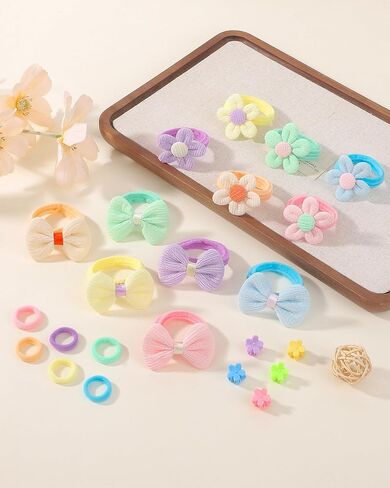 jollybows 84PCS Baby Girls Hair Bows Ties, Mini Hair Claw Clips Flower Clips, Toddler Hair Accessories Candy Colors Nylon Hair Tie Elastic Scrunchies Ponytail Holders for Kids Infants in Kuwait