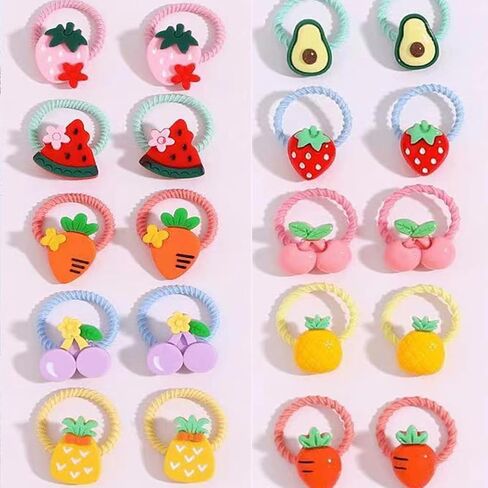20pcs Toddler Hair Ties Cartoon,Flowers, Fruits Style with Rubber Band for Girls,No Damage Mini Small Elastic Tiny Hair Sruchies,0-6 Years Cute Babys Hair tie Bow,Assorted Colors in Kuwait
