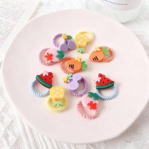 20pcs Toddler Hair Ties Cartoon,Flowers, Fruits Style with Rubber Band for Girls,No Damage Mini Small Elastic Tiny Hair Sruchies,0-6 Years Cute Babys Hair tie Bow,Assorted Colors in Kuwait