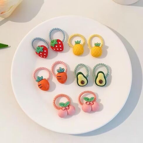 20pcs Toddler Hair Ties Cartoon,Flowers, Fruits Style with Rubber Band for Girls,No Damage Mini Small Elastic Tiny Hair Sruchies,0-6 Years Cute Babys Hair tie Bow,Assorted Colors in Kuwait