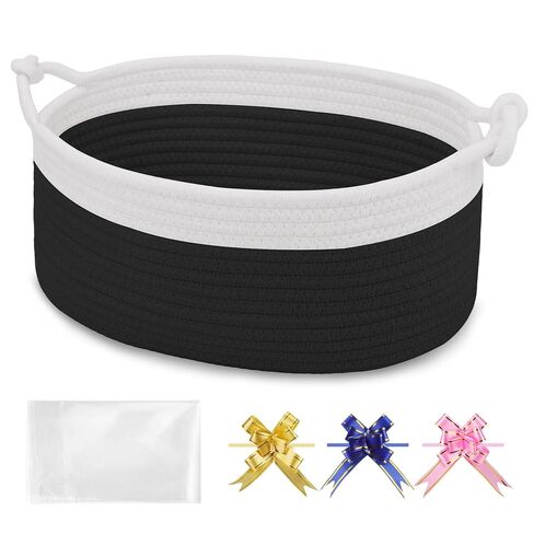 Small Empty Gift Basket with Bag & Ribbons, Navy Blue | 12“x8"x5", Cotton Rope Woven Basket for Birthdays, Baby Showers, Mother's Day, Christmas; Stores Small Items, Kids & Pet Toys in Saudi Arabia