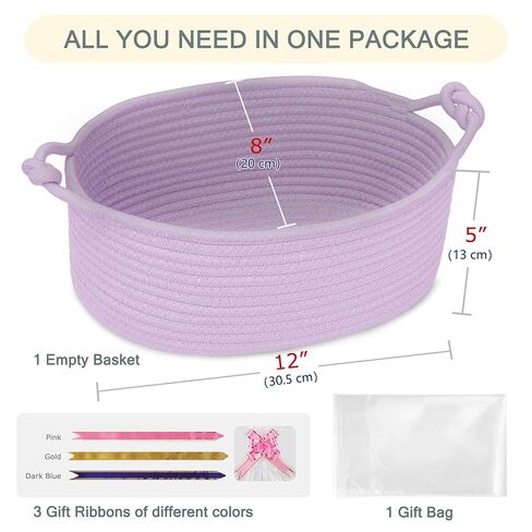 COMSE Gift Basket Empty, Small Woven Basket with Gift Bags and Ribbons, Nursery Bin to Fill with Small Items, Baby, Pet Toy Organizer Box, 12" x 8" x 5", Purple in Kuwait