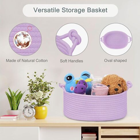 COMSE Gift Basket Empty, Small Woven Basket with Gift Bags and Ribbons, Nursery Bin to Fill with Small Items, Baby, Pet Toy Organizer Box, 12" x 8" x 5", Purple in Kuwait