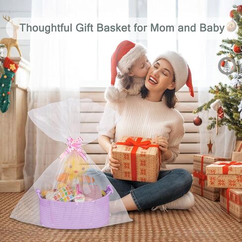 COMSE Gift Basket Empty, Small Woven Basket with Gift Bags and Ribbons, Nursery Bin to Fill with Small Items, Baby, Pet Toy Organizer Box, 12" x 8" x 5", Purple in Kuwait