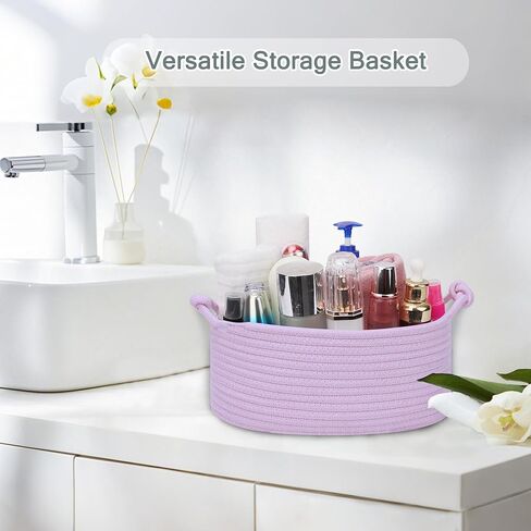 COMSE Gift Basket Empty, Small Woven Basket with Gift Bags and Ribbons, Nursery Bin to Fill with Small Items, Baby, Pet Toy Organizer Box, 12" x 8" x 5", Purple in Kuwait