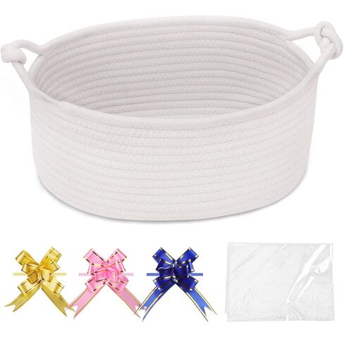 COMSE Gift Basket Empty, Small Woven Basket with Gift Bags and Ribbons, Nursery Bin to Fill with Small Items, Baby, Pet Toy Organizer Box, 12" x 8" x 5", Purple in Kuwait