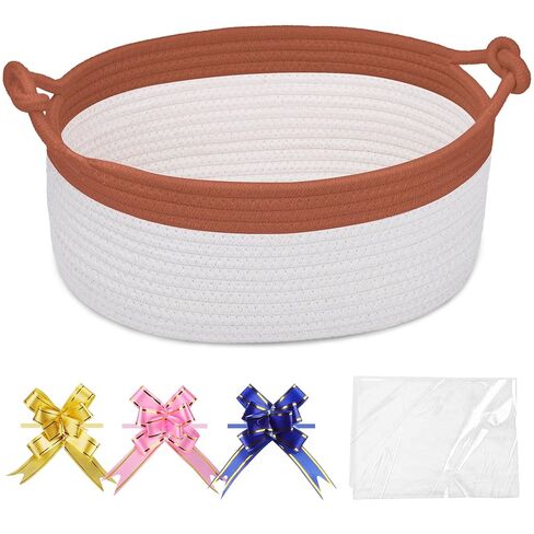 COMSE Gift Basket Empty, Small Woven Basket with Gift Bags and Ribbons, Nursery Bin to Fill with Small Items, Baby, Pet Toy Organizer Box, 12" x 8" x 5", Purple in Kuwait