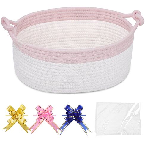 COMSE Gift Basket Empty, Small Woven Basket with Gift Bags and Ribbons, Nursery Bin to Fill with Small Items, Baby, Pet Toy Organizer Box, 12" x 8" x 5", Purple in Kuwait