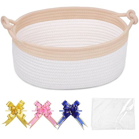 COMSE Gift Basket Empty, Small Woven Basket with Gift Bags and Ribbons, Nursery Bin to Fill with Small Items, Baby, Pet Toy Organizer Box, 12" x 8" x 5", Purple in Kuwait
