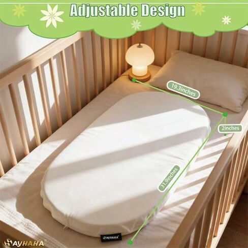 Large Moses Basket Pad, 31.1"x19.3"x2",Breathable,High-Density, High-Resiliency Foam,Non-Toxic, Oval Shaped with Removable Breathable Soft Cover Fit for Moses Basket Baby Bassinet(1PC) in Kuwait