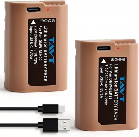 DMW-BLK22 بطارية 2 حزمة 2600mAh 7.2V ، بطارية بديلة مع شاحن بطارية LED فتحة فتحة متوافقة مع Panasonic Lumix DC-S5 ، DC-S5 II ، IIX GH5 II GH6 S5II S5M2 GH5M2 كاميرا in Kuwait
