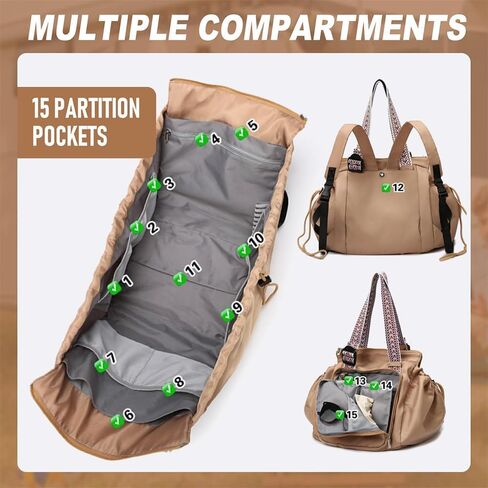Everyday Bag Tote for Women Large Capacity with 15 Compartments Travel Work Shoulder Bag Convertible Diaper Backpack Organizer Water-Resistant Lay-Flat Hospital Essentials for Teacher Work Daily Use in Kuwait
