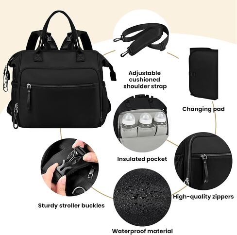 Large Diaper Bag Tote – Lightweigt Diaper Tote Bag With Large Capacity – Matching Changing Pad, Waterproof Design, Insulated Bottle Pockets, Padded Crossbody Shoulder Strap in Kuwait