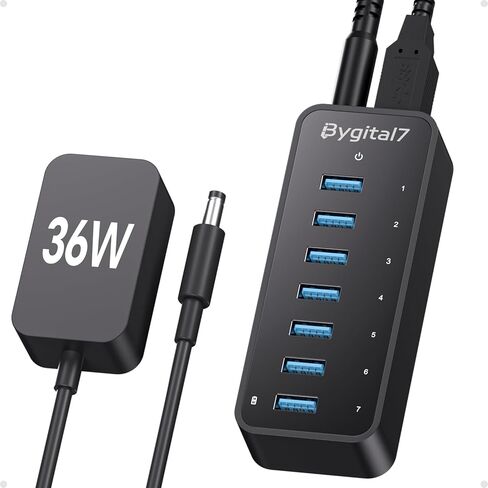 USB 3.0 Hub, 7Ports USB Hub with 1BC1.2 Ports, Multi USB Data Hub Compatible with Mac, Laptops, Desktop, All USB Devices, Mobile and HDD, USB 3.0 Splitter (36W Adapter Included) in Saudi Arabia