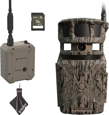 Stealth Cam Revolver PRO 40MP Photo 1440P at 30 FPS QHD Video 0.4 Sec Trigger Speed 360-Degree Panoramic View Built-in GPS Hunting Cellular Trail Camera, External Battery, 32GB SD Card, and Cloth in Kuwait