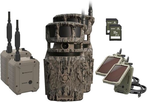 Stealth Cam Revolver PRO 40MP Photo 1440P at 30 FPS QHD Video 0.4 Sec Trigger Speed 360-Degree Panoramic View Built-in GPS Cellular Trail Camera, External Battery, Solar Panel, 32GB SD Card (2PK) in Kuwait