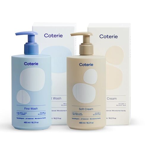 Coterie The Skin Essentials Baby Gift Set | 16.2 oz Shampoo + Body Wash, 16.2 oz Face + Body Lotion, 4.7oz Diaper + Dry Skin Balm | Fragrance Free, Safe for Sensitive Skin, Hypoallergenic, Eczema Safe in Kuwait