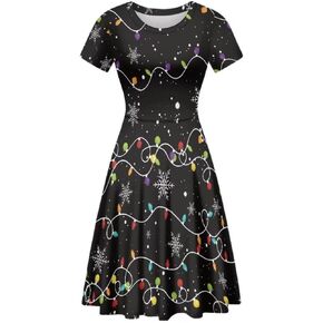 Cute Cherries Women's Short Sleeve Dress Summer Midi Dress Festival Tunic Top Dress